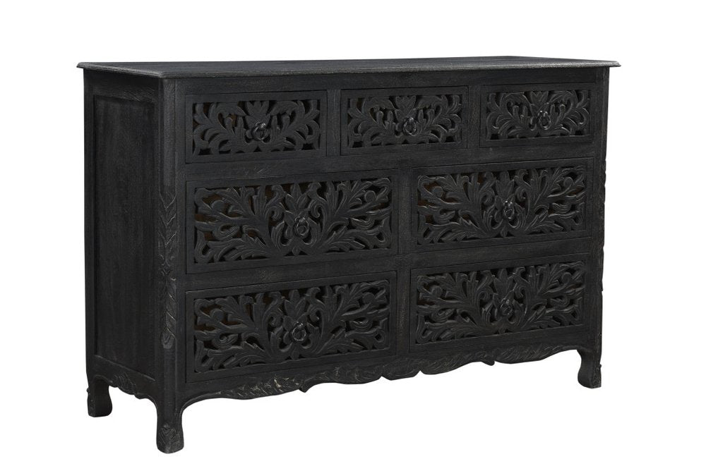 57" Black Solid Wood Seven Drawer Dresser HomeRoots