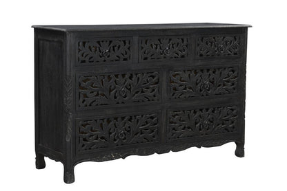 57" Black Solid Wood Seven Drawer Dresser HomeRoots