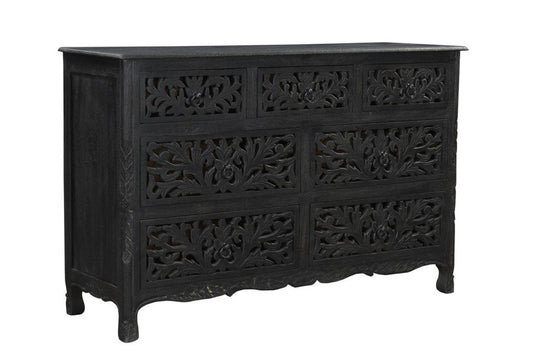 57" Black Solid Wood Seven Drawer Dresser HomeRoots