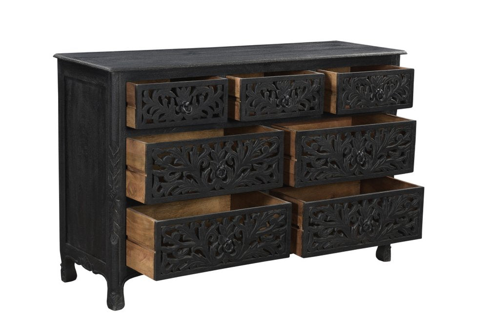 57" Black Solid Wood Seven Drawer Dresser — view 3