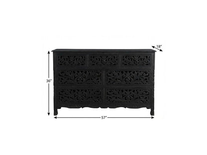 57" Black Solid Wood Seven Drawer Dresser HomeRoots