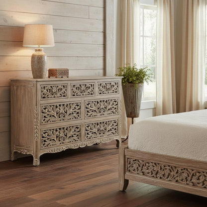 57" Gray Solid Wood Seven Drawer Dresser HomeRoots