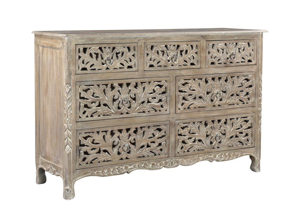 57" Gray Solid Wood Seven Drawer Dresser HomeRoots