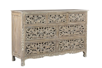 57" Gray Solid Wood Seven Drawer Dresser HomeRoots