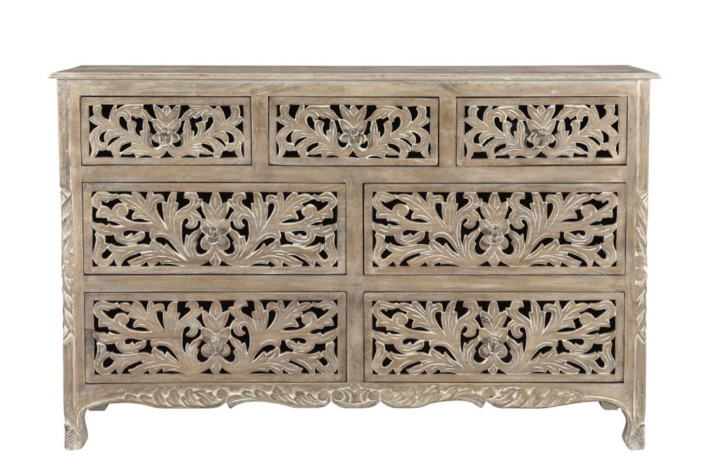 57" Gray Solid Wood Seven Drawer Dresser HomeRoots
