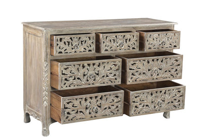 57" Gray Solid Wood Seven Drawer Dresser HomeRoots