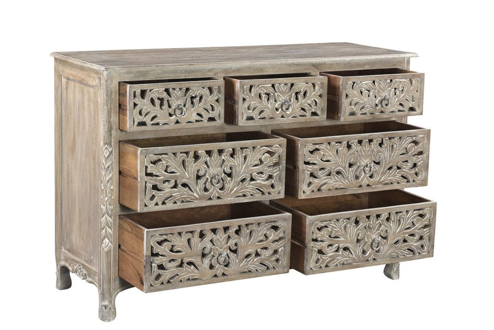 57" Gray Solid Wood Seven Drawer Dresser HomeRoots
