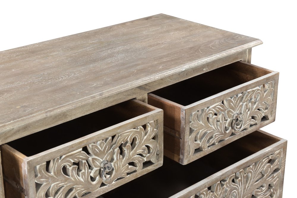 57" Gray Solid Wood Seven Drawer Dresser HomeRoots