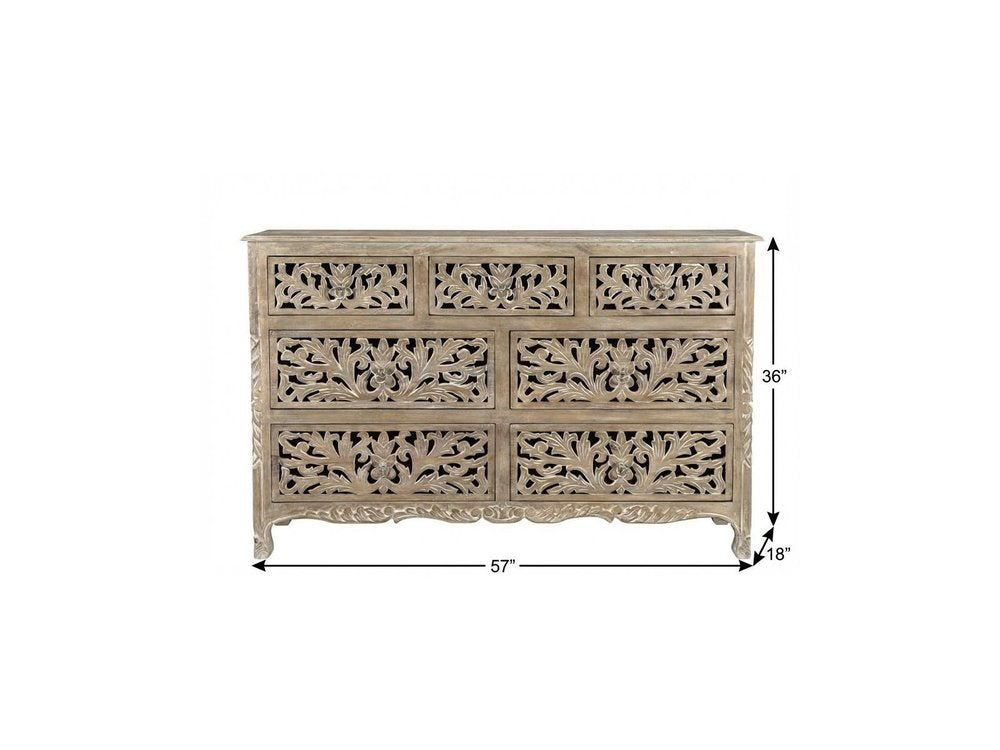 57" Gray Solid Wood Seven Drawer Dresser HomeRoots