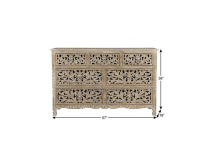 57" Gray Solid Wood Seven Drawer Dresser HomeRoots