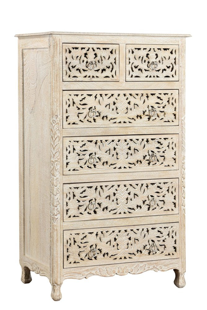 57" White Solid Wood Seven Drawer Dresser HomeRoots