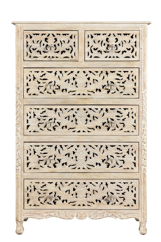 57" White Solid Wood Seven Drawer Dresser HomeRoots