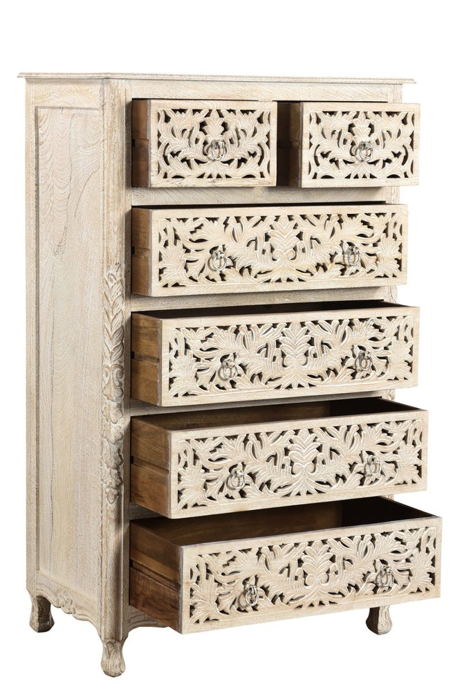 57" White Solid Wood Seven Drawer Dresser HomeRoots