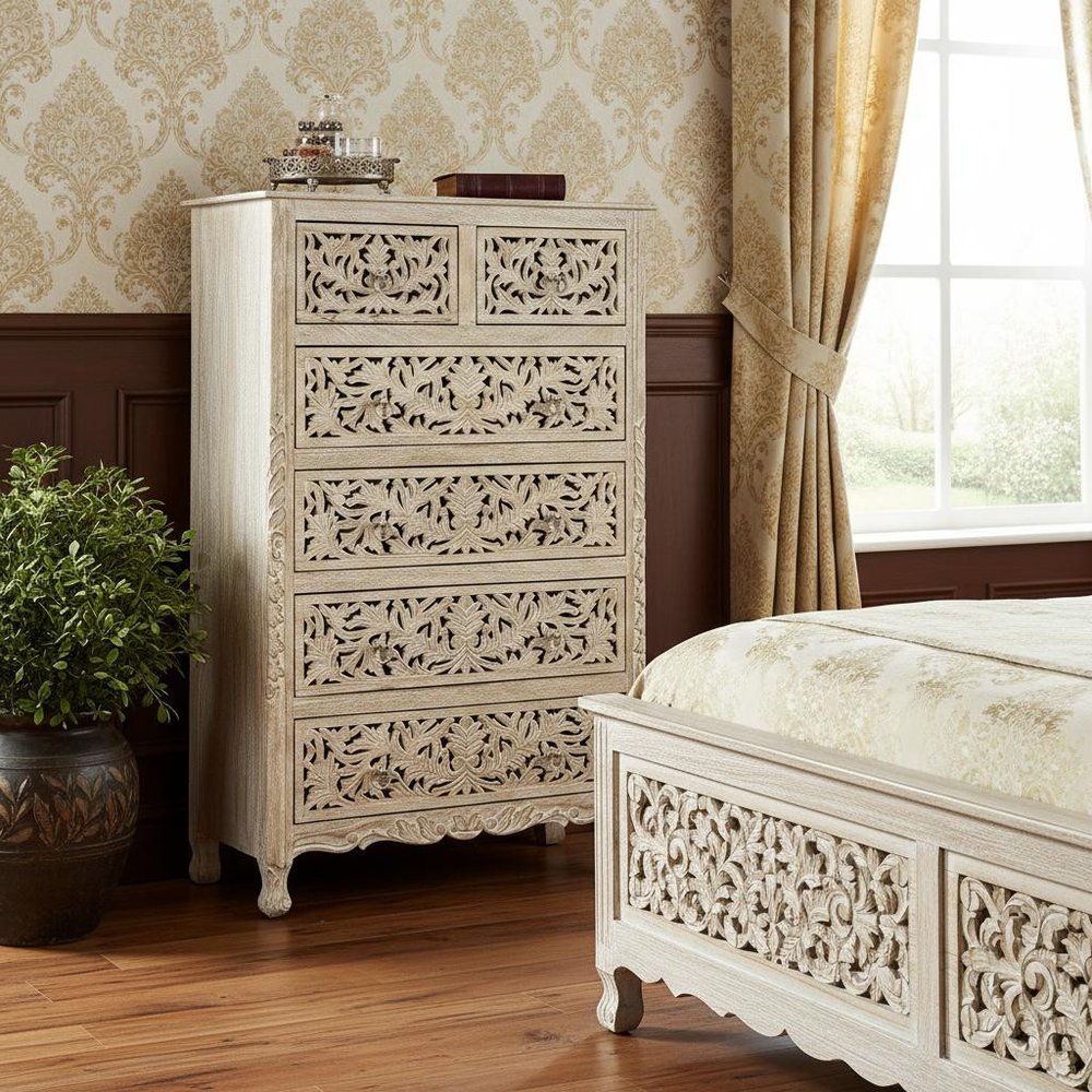 57" White Solid Wood Seven Drawer Dresser HomeRoots