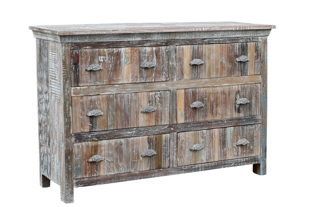 60" White Solid Wood Six Drawer Double Dresser HomeRoots