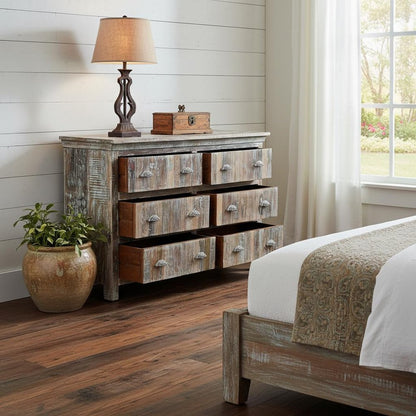 60" White Solid Wood Six Drawer Double Dresser HomeRoots