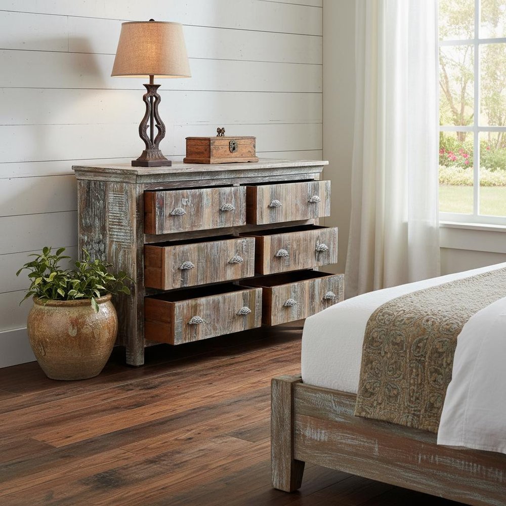 60" White Solid Wood Six Drawer Double Dresser HomeRoots