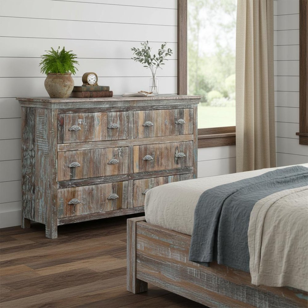 60" White Solid Wood Six Drawer Double Dresser HomeRoots