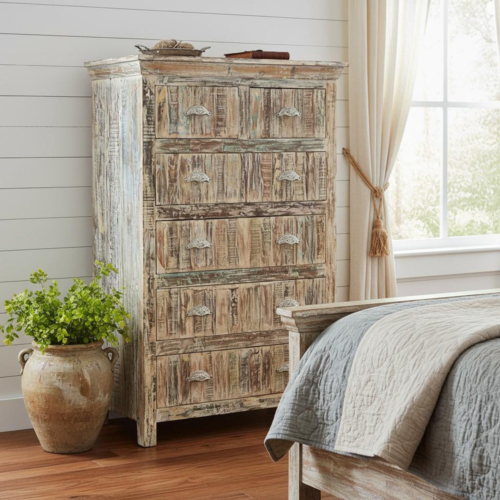 36" White Solid Wood Six Drawer Dresser