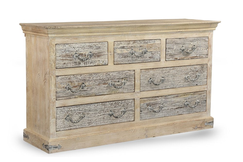 64" White Solid Wood Seven Drawer Double Dresser HomeRoots