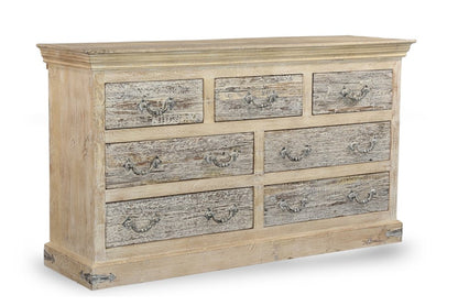 64" White Solid Wood Seven Drawer Double Dresser HomeRoots