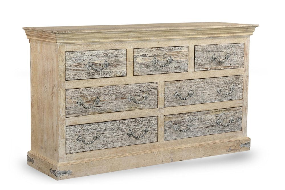 64" White Solid Wood Seven Drawer Double Dresser HomeRoots