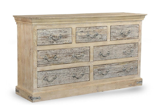 64" White Solid Wood Seven Drawer Double Dresser HomeRoots