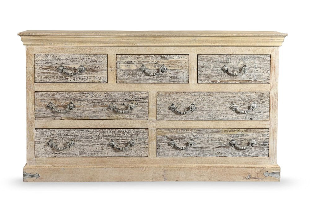64" White Solid Wood Seven Drawer Double Dresser HomeRoots