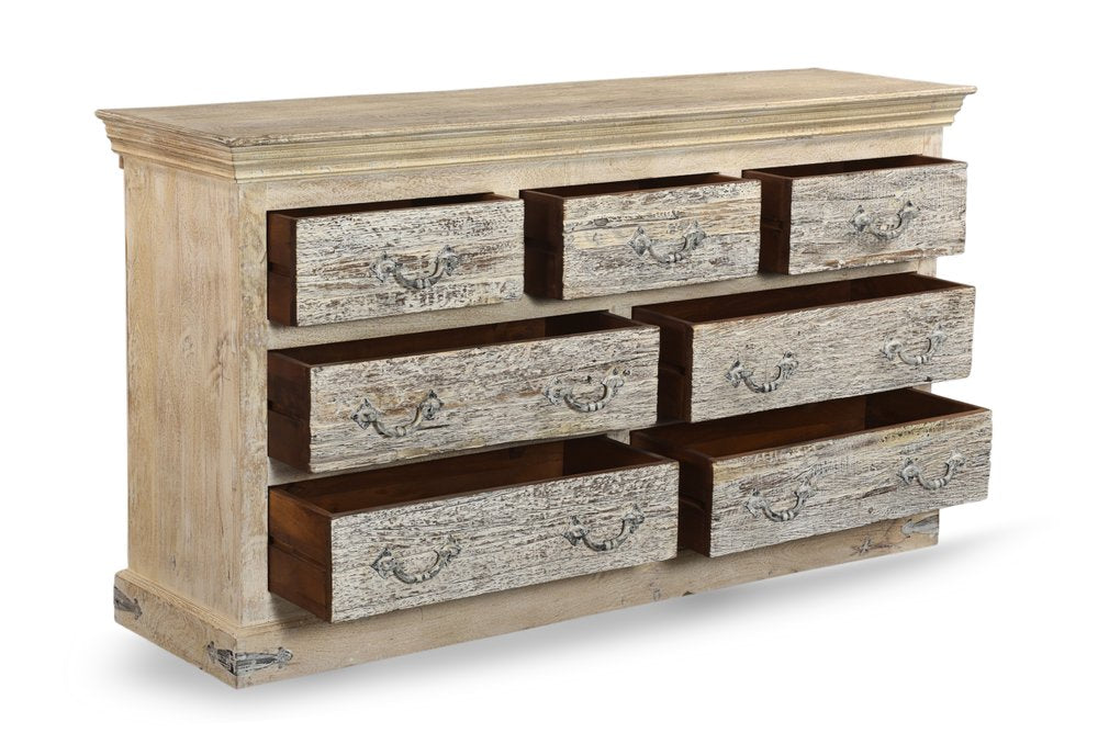 64" White Solid Wood Seven Drawer Double Dresser HomeRoots