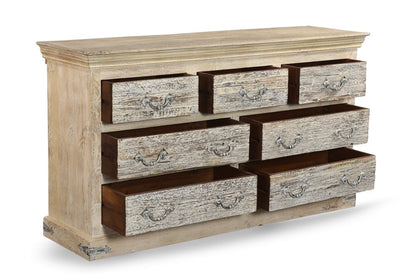 64" White Solid Wood Seven Drawer Double Dresser HomeRoots