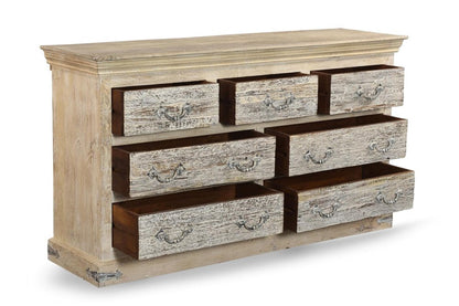 64" White Solid Wood Seven Drawer Double Dresser HomeRoots
