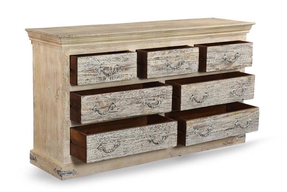 64" White Solid Wood Seven Drawer Double Dresser HomeRoots