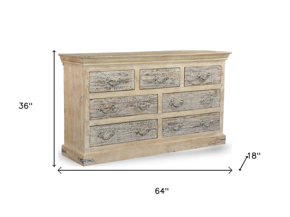 64" White Solid Wood Seven Drawer Double Dresser — view 5