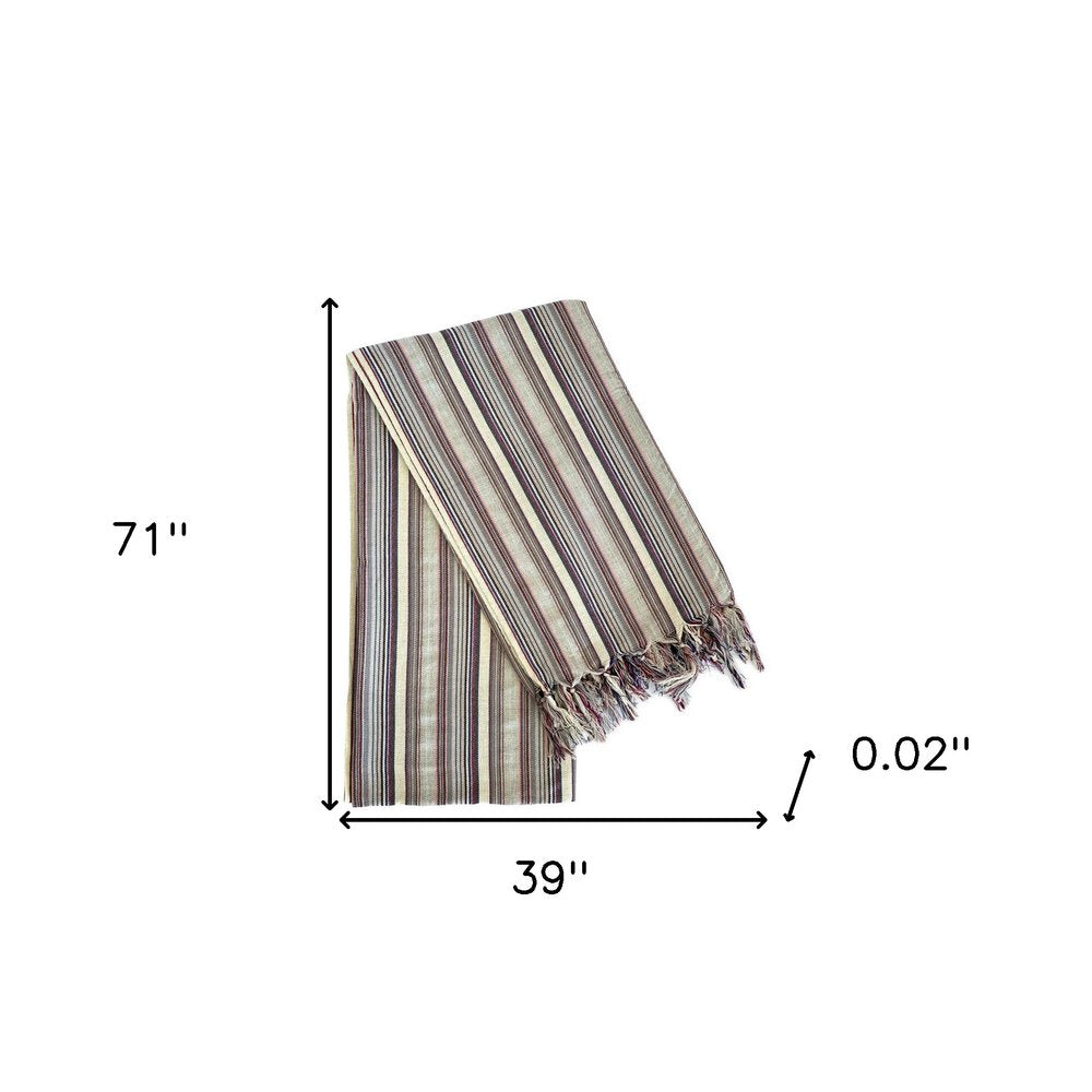 39" X 71" Gray Cotton Plain Weave Striped Turkish Towel Throw Blanket with Tassels HomeRoots
