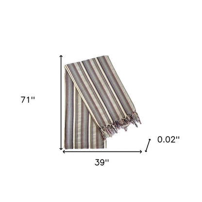 39" X 71" Gray Cotton Plain Weave Striped Turkish Towel Throw Blanket with Tassels HomeRoots