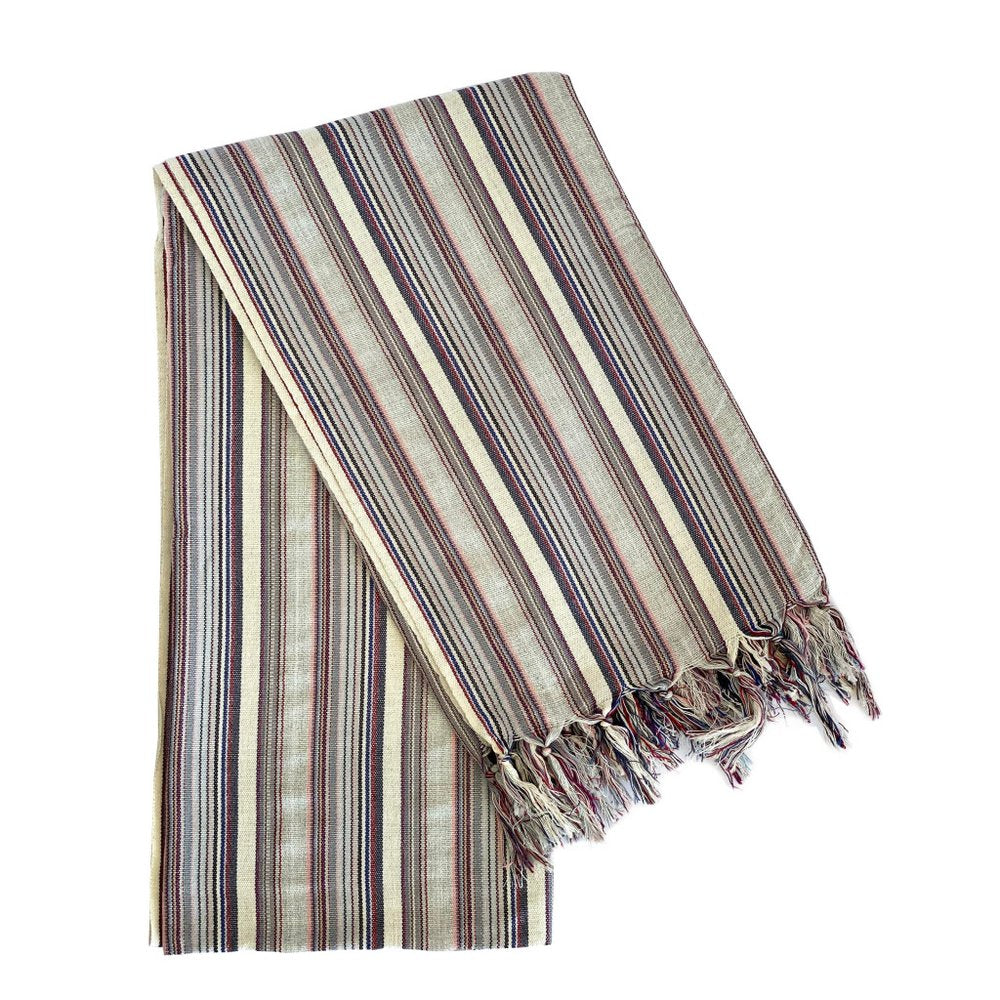 39" X 71" Gray Cotton Plain Weave Striped Turkish Towel Throw Blanket with Tassels HomeRoots