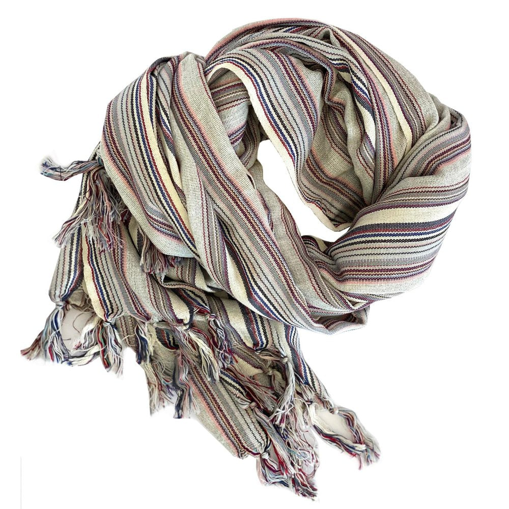 39" X 71" Gray Cotton Plain Weave Striped Turkish Towel Throw Blanket with Tassels HomeRoots
