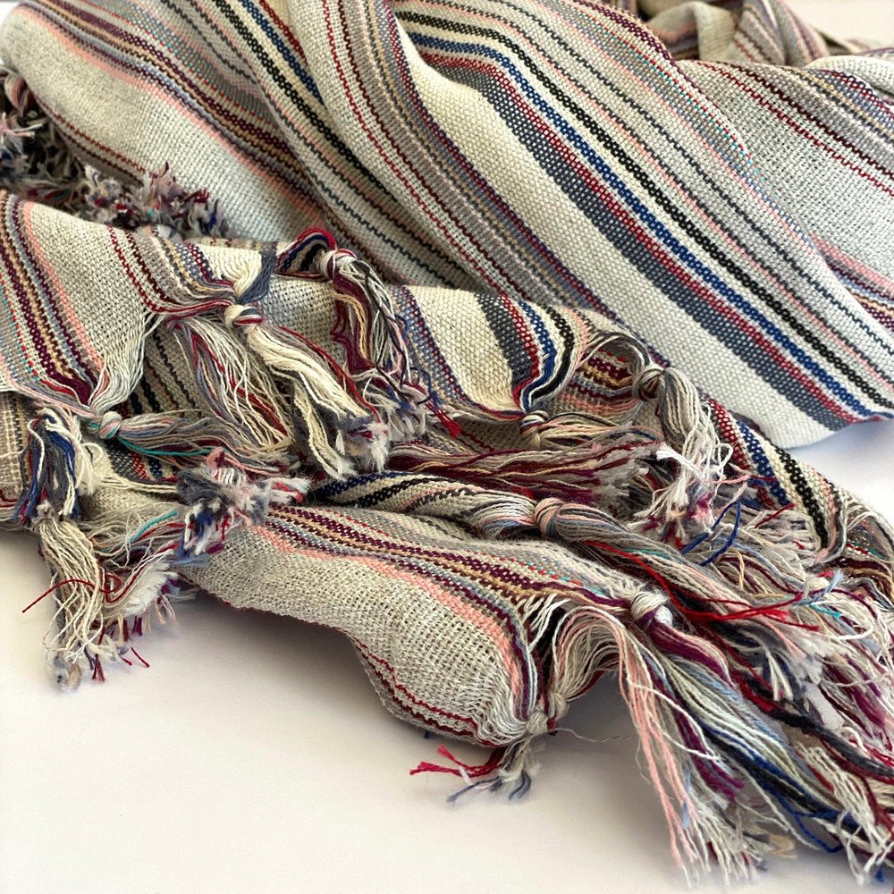 39" X 71" Gray Cotton Plain Weave Striped Turkish Towel Throw Blanket with Tassels HomeRoots