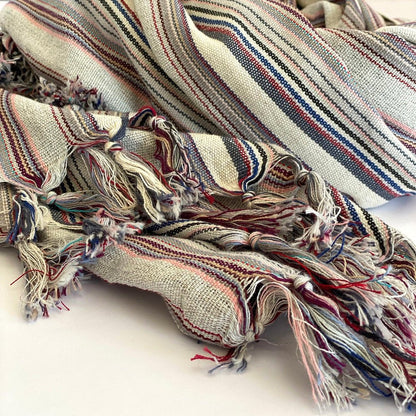 39" X 71" Gray Cotton Plain Weave Striped Turkish Towel Throw Blanket with Tassels HomeRoots