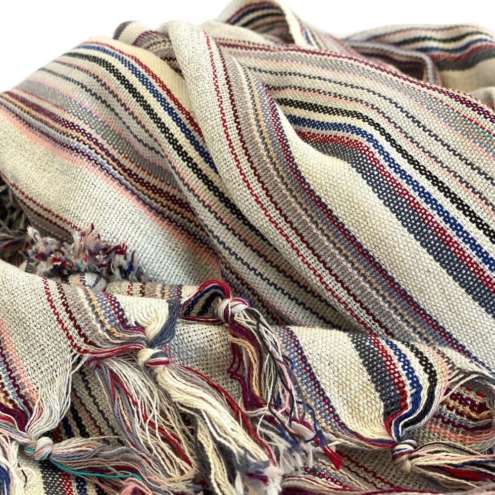 39" X 71" Gray Cotton Plain Weave Striped Turkish Towel Throw Blanket with Tassels HomeRoots