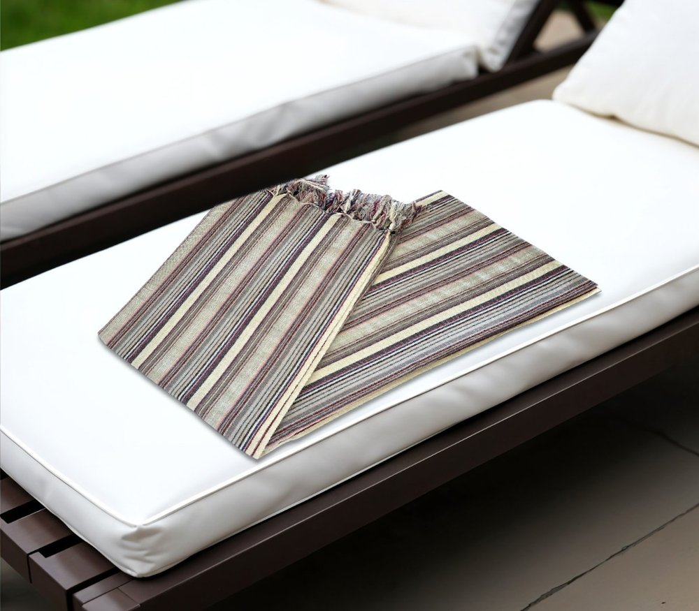 39" X 71" Gray Cotton Plain Weave Striped Turkish Towel Throw Blanket with Tassels HomeRoots