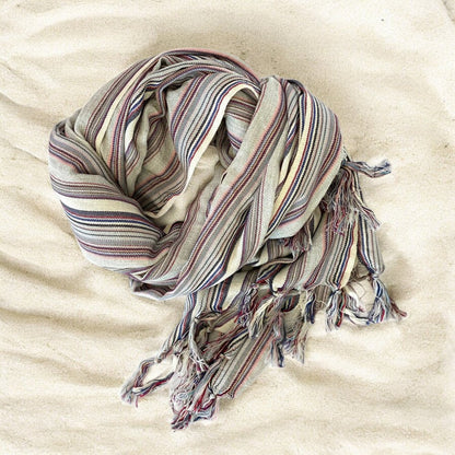39" X 71" Gray Cotton Plain Weave Striped Turkish Towel Throw Blanket with Tassels HomeRoots