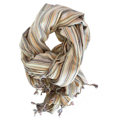 39" X 71" Beige and Pink Cotton Striped Turkish Towel Throw Blanket with Tassels HomeRoots