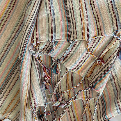 39" X 71" Beige and Pink Cotton Striped Turkish Towel Throw Blanket with Tassels HomeRoots
