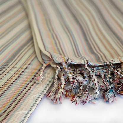 39" X 71" Beige and Pink Cotton Striped Turkish Towel Throw Blanket with Tassels HomeRoots