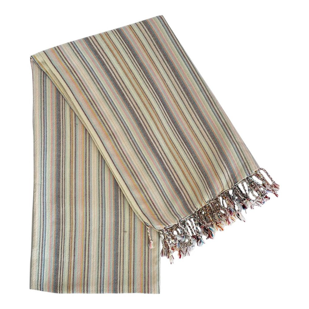 39" X 71" Beige and Pink Cotton Striped Turkish Towel Throw Blanket with Tassels HomeRoots