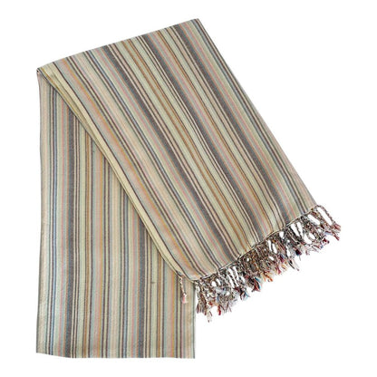 39" X 71" Beige and Pink Cotton Striped Turkish Towel Throw Blanket with Tassels HomeRoots