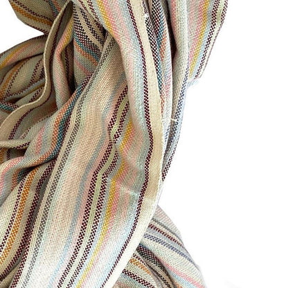39" X 71" Beige and Pink Cotton Striped Turkish Towel Throw Blanket with Tassels HomeRoots