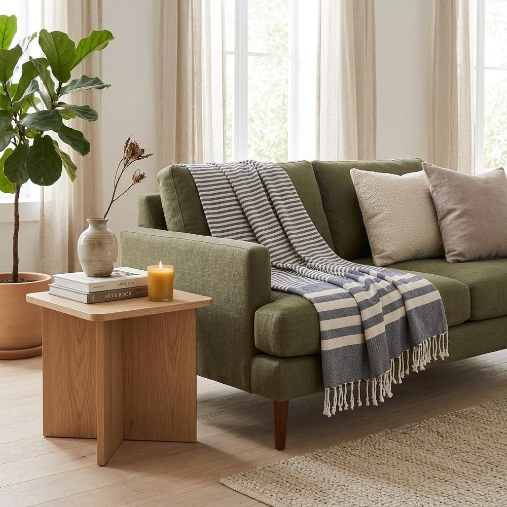 59" X 71" Blue and White Cotton Plain Weave Striped Throw Blanket with Tassels HomeRoots