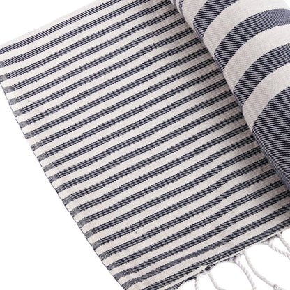 59" X 71" Blue and White Cotton Plain Weave Striped Throw Blanket with Tassels HomeRoots